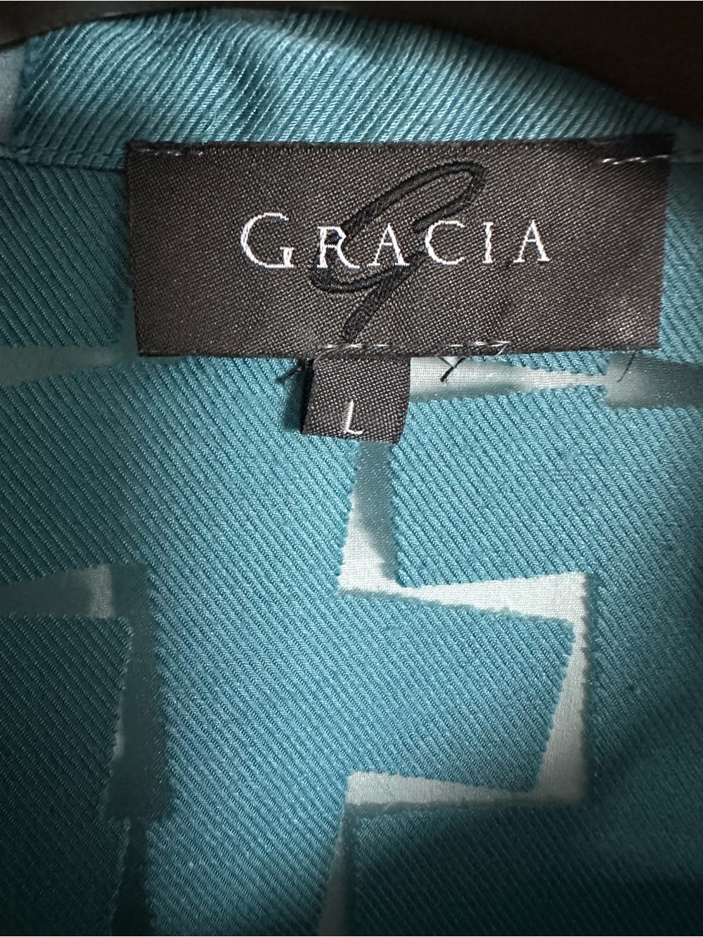Gracia Teal blue Geometric Short-Sleeve Button-Up Shirt Large - Picture 3 of 10